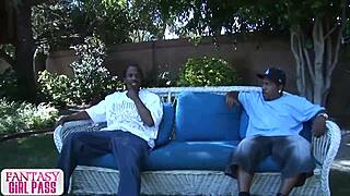 skyy black bends over for two monster black cocks in outdoor 3some fantasy