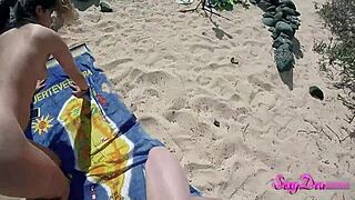 beach babe shakes tan lined ass on monster cock doggystyle outdoors