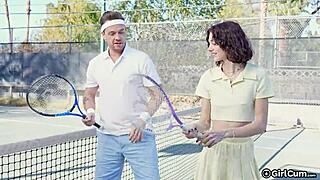 Tennis babe rides massive cock during steamy lesson break