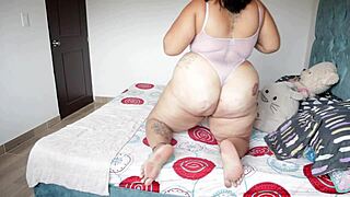 colombian bbw with huge tits rides and squirts for lover in bedroom