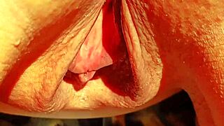 Mature cougar flashes huge meaty gaping shaved pussy