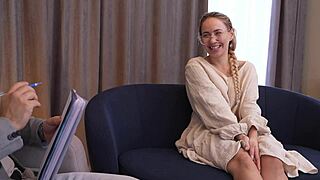 blonde slut's pussy stretched raw on sofa by psychologist's rough pounding