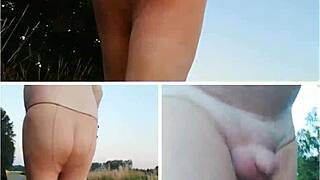 german amateur flashes ass and feet in lingerie deep in the forest outdoors