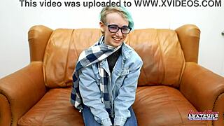 Shy Nerdy Petite Blue Haired Blonde Teases Innocent Deepthroat Facial
