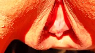 Mature cougar flashes huge meaty gaping shaved pussy