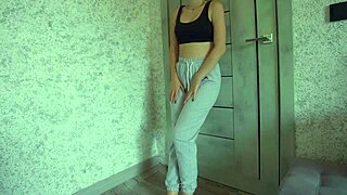 omg petite teen pisses desperation in sweatpants clit tease