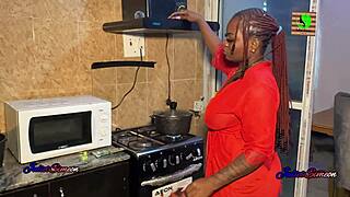 madam groped in kitchen by ebony's monster cock deepthroat and wet pussy fuck