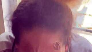 lightskin ebony slut blows by window 💦 cum facial 😈