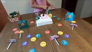 Sweet teen blonde deepthroats and fucks on her birthday celebration