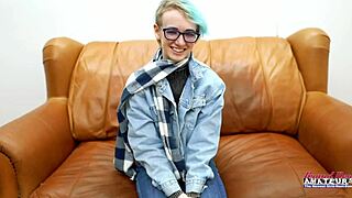 Shy Nerdy Petite Blue Haired Blonde Teases Innocent Deepthroat Facial