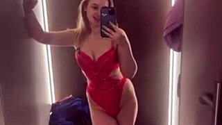 horny teen gives extreme public masturbation show in changing room