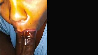 Sloppy Wet Blowjob from Big Breasted Black Chick Dripping Cum!