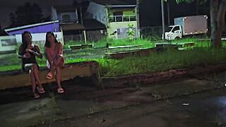two hotties catch guy jerking in car and make him explode