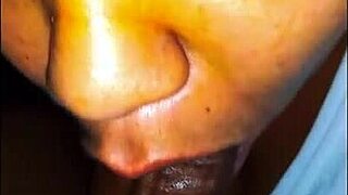 Sloppy Wet Blowjob from Big Breasted Black Chick Dripping Cum!