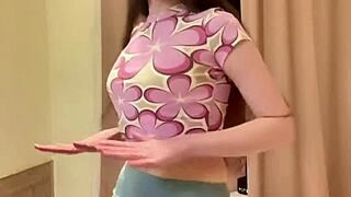 i can't stop watching juliaveil's sexy tiktok dances teasing small tits in fishnets miniskirt panties