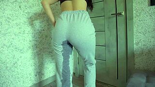 omg petite teen pisses desperation in sweatpants clit tease