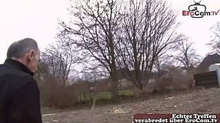 Horny German Grandpa Picks Up Curvy Housewife for Street Sex