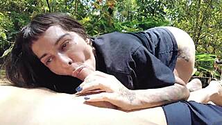 TAT GIRL SUCKS FUCKS ANAL OUTDOORS!