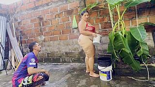 neighbor sneaks into my garden for wet pussy missionary creampie