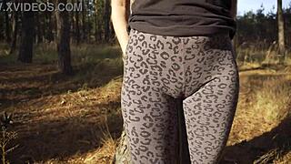 check out her fat cameltoe bulging in tight leopard leggings outside