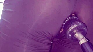 short leggings anal machine pounding with massive cumshot