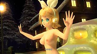 Kagamine rin poses nude in snow goddess style