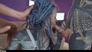 heavy tattoo girl does dap anal and swallows