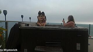 babes having fun in hot tub