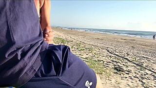 Milf grabs cock and strokes in public