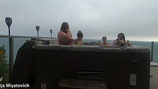 babes having fun in hot tub
