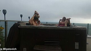 babes having fun in hot tub