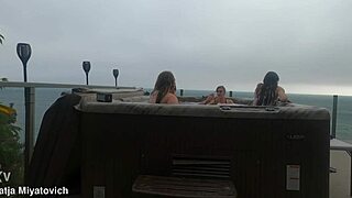 babes having fun in hot tub