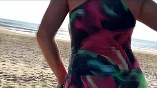 Milf grabs cock and strokes in public