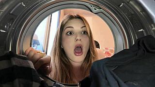 My stepsister catches me staring at her ass while shes doing laundry and lets me eat it pov