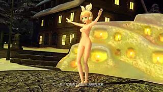 Kagamine rin poses nude in snow goddess style