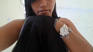 Wife showers naked outdoors after receiving creampie