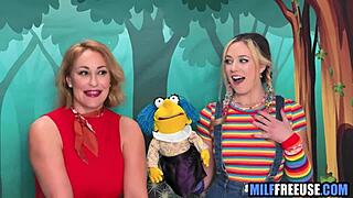 Blonde milf uses teen on set