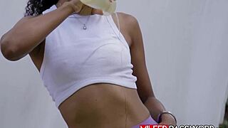 Ebony milf teases neighbor after workout
