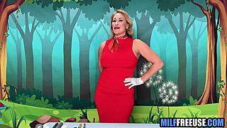 Blonde milf uses teen on set