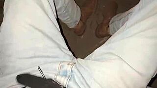 Outdoor teasing with wet pussy near campfire