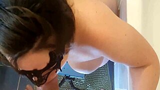 Busty slut wife enjoying a thick cock deep in her throat in the bathroom hd