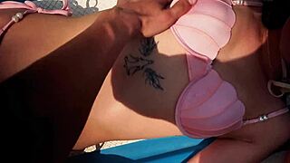 Brunette Gives Blowjob On Beach