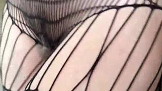 Brunette Milf Shows Fishnet Fetish Workout