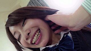 japanese girl yuri aine gets creampie on her furry muff