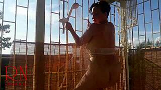 hot summer outdoor shower tease on terrace 129