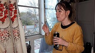 stepsister smokes a cigarette