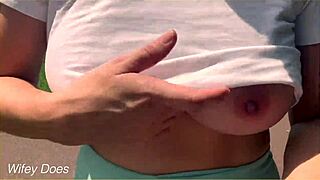 wifey flashes tits in public