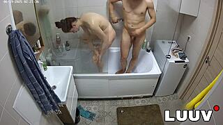 Luuv esteban and foxy shower with natural tits