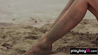 Skinny Italian Milf Strips On Beach
