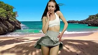 wind lifts her short skirt